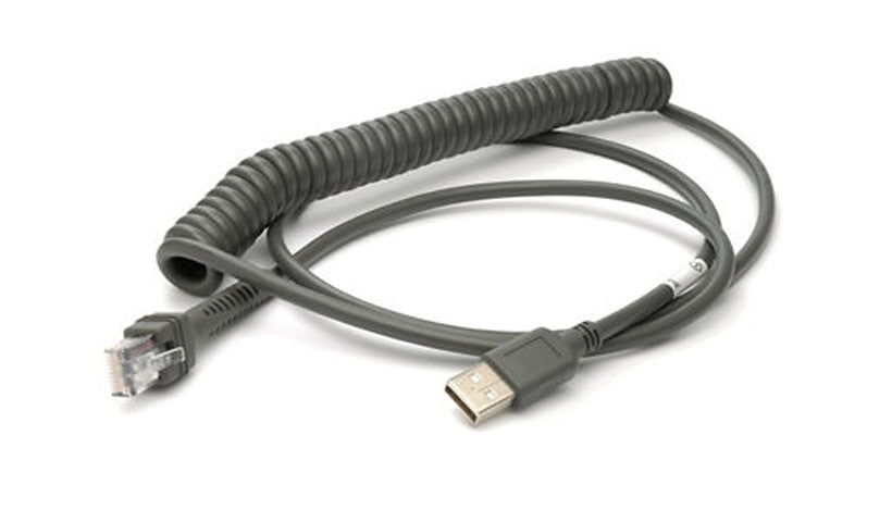 Motorola (Zebra) Coiled USB Cable for LS2208/LS4208, 9 ft, CBA-U12-C09ZAR