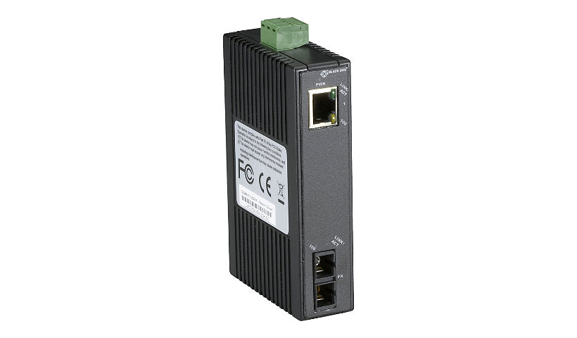 Black Box Hardened Mini Industrial Fast Ethernet Media Converter, RJ-45 to SC Single Mode, 20km, DIN Rail, LMC270A-SM-20K-SC