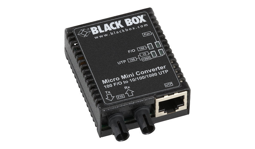 Black Box Micro Mini Gigabit Media Converter, RJ-45 to ST Single Mode 1310nm, USB Powered, TAA Compliant, LMC403A