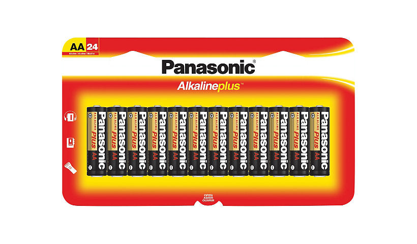 Panasonic Alkaline Plus AA Alkaline Batteries, 24-Pack, LR6PA/24B