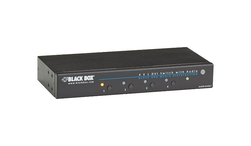 Black Box AVSW-DVI4X1 4x1 DVI Switch with Audio 4 Ports IR Remote RS-232 1 Year