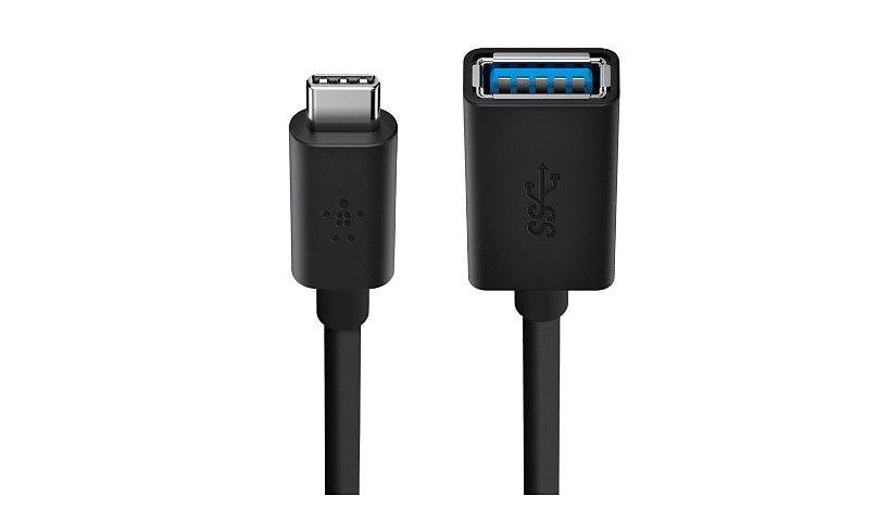 Belkin USB-C Male to USB-A Female Adapter, USB 3.0, 5Gbps, 3A, 5 in, Black