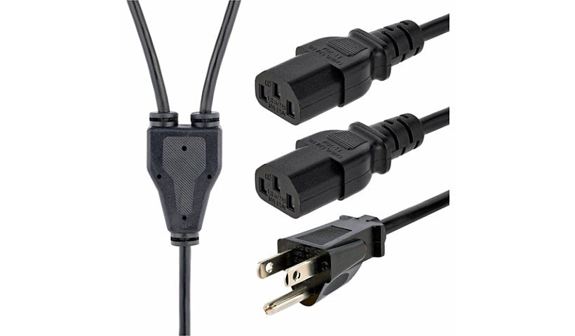 StarTech.com PXT101Y10 NEMA 5-15P to 2x C13 Y-Splitter Power Cord 10 ft 10A 125V