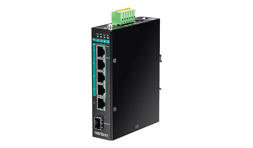 TRENDnet TI-PG541i 6-Port Industrial Gigabit PoE+ DIN-Rail Managed Switch
