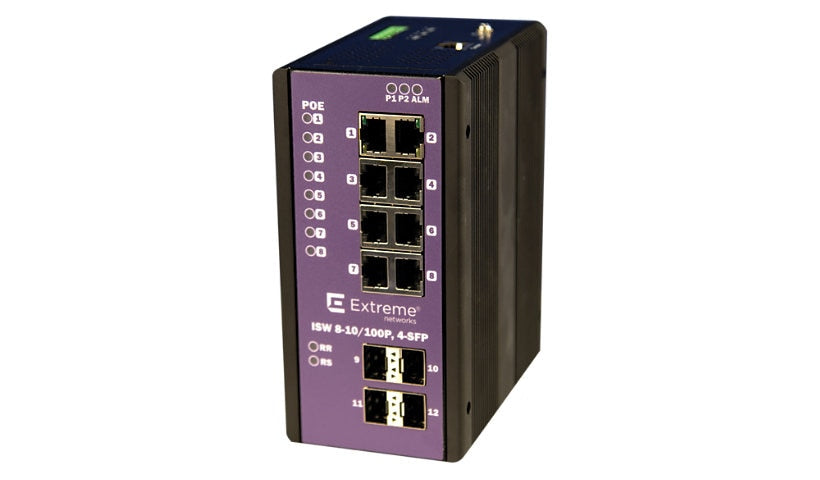 Extreme Networks ISW 16802 Industrial 8-Port 10/100 PoE+ Switch, 4 SFP