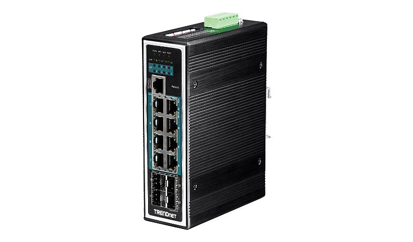 TRENDnet TI-PG1284i 12-Port Industrial Gigabit PoE+ DIN-Rail Switch, 240W