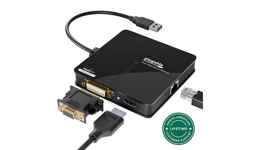 Plugable USB 3.0 Universal Mini Dock, HDMI + DVI/VGA, Gigabit Ethernet
