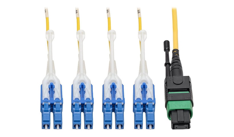 Tripp Lite (Eaton) N390-02M-8LC-AP 2m (6.6ft) MTP/MPO APC to 4x Duplex LC/UPC Single Mode Breakout Cable, 40/100GbE, Plenum, Yellow