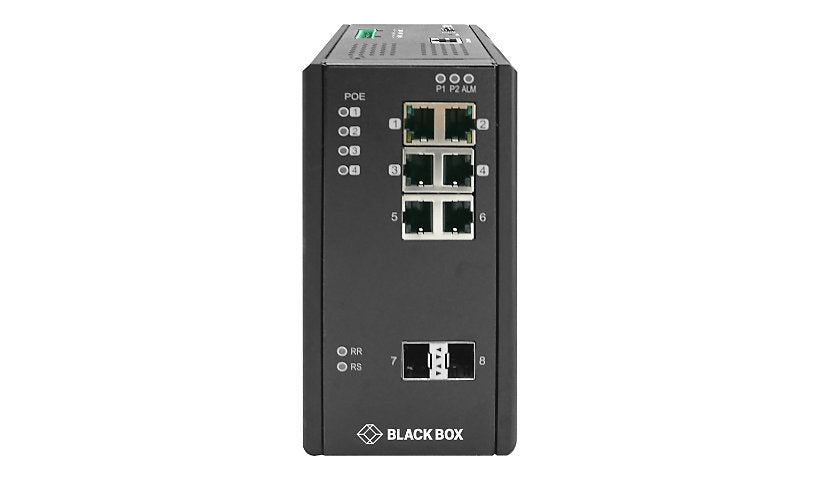 Black Box LIE1082A Industrial 8-Port PoE+ Managed Switch, 2x SFP, TAA
