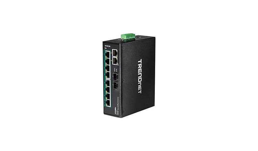 TRENDnet TI-PG102 Hardened PoE+ Switch, 8 PoE+ + 2 Shared SFP, 240W, IP30