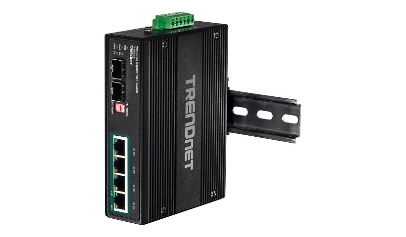 TRENDnet TI-PG62B Industrial Gigabit PoE+ DIN-Rail Switch, 4 PoE+, 2 SFP