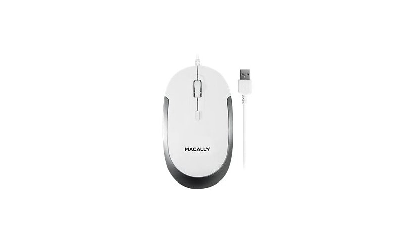 Macally DYNAMOUSE Silent Wired USB Mouse White Aluminum 2400 DPI