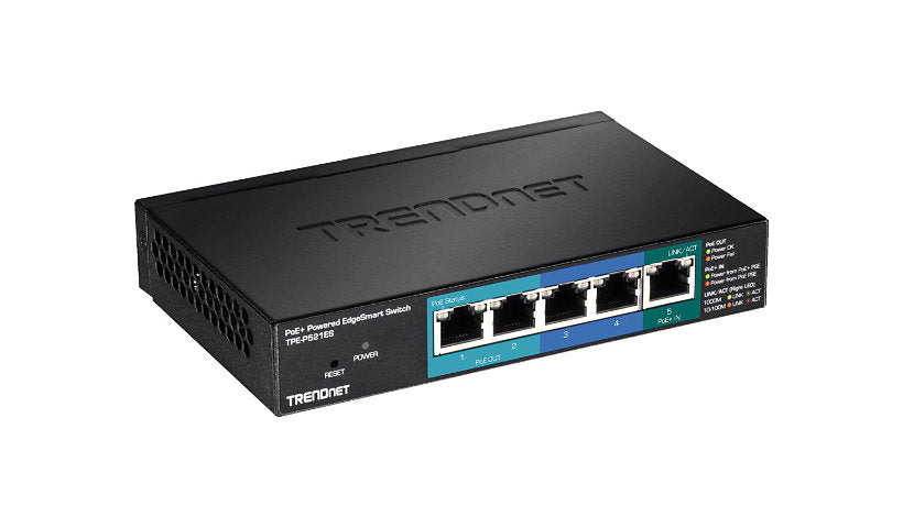 TRENDnet TPE-P521ES 5-Port Gigabit PoE+ Powered EdgeSmart Switch, Pass-Through
