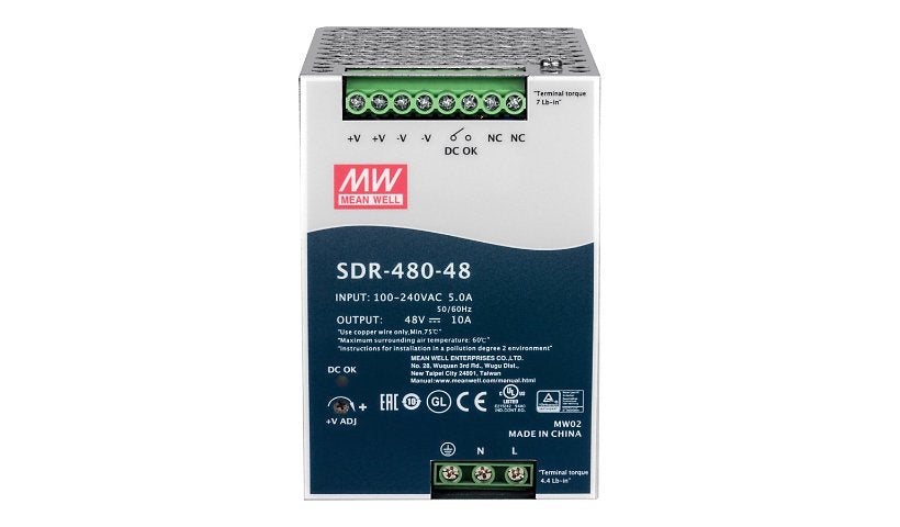 TRENDnet TI-S48048 480W 48V DC Industrial DIN Rail Power Supply, Active PFC
