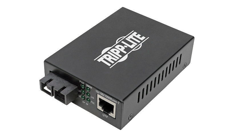 Eaton Tripp Lite Gigabit SC Single Mode Fiber to Ethernet PoE+ Media Converter, 1310nm, 20km, Black, N785-P01-SC-SM1