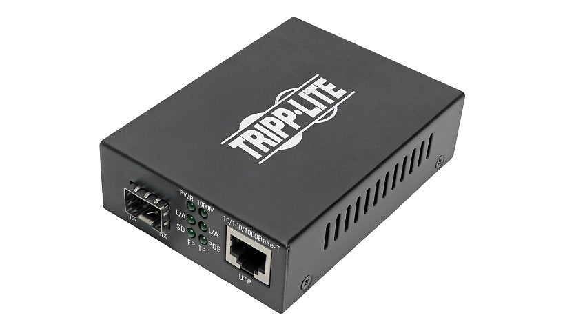 Eaton Tripp Lite Gigabit SFP Fiber to Ethernet PoE+ Media Converter, 10/100/1000, Open SFP Slot, Black, N785-P01-SFP
