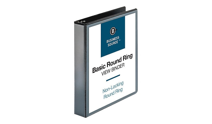 Business Source Basic Round-Ring View Binder, 350 Sheets, Black, BSN09954