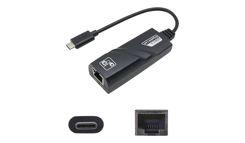 Proline USB-C 3.1 Male to RJ-45 Gigabit Ethernet Adapter, Black, 8 in
