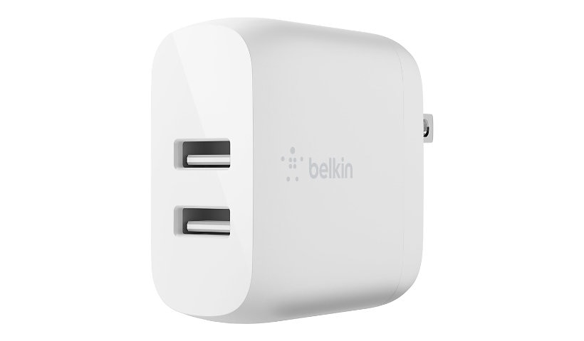 Belkin BoostCharge 24W Dual USB-A Wall Charger with USB-C Cable, White