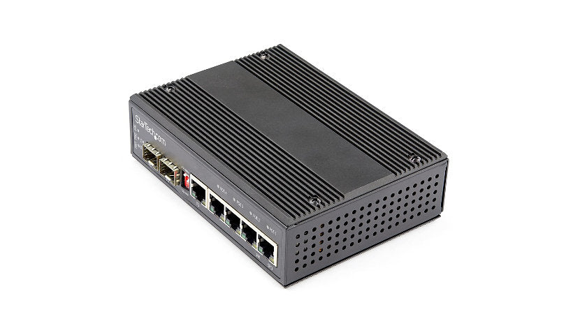StarTech IES1G52UP12V Industrial 6-Port Gigabit Switch, 4 PoE+, 2 SFP