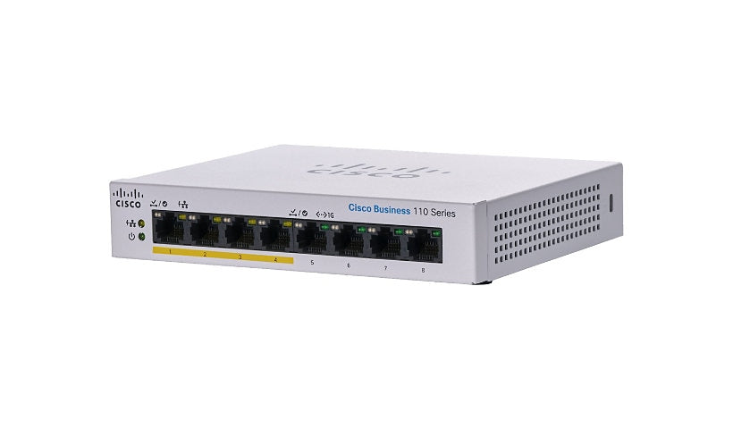 Cisco CBS110-8PP-D-NA 8-Port Gigabit Unmanaged Switch, 4 PoE Ports, 32W