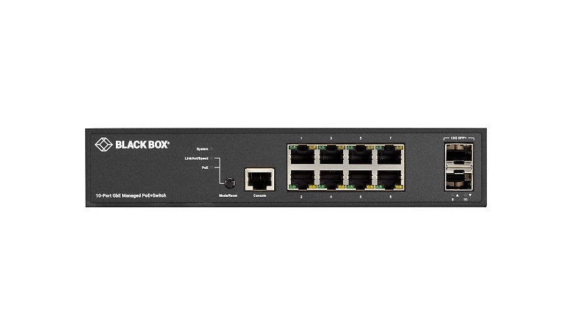 Black Box LPB3010A Managed 8-Port Gigabit PoE+ Switch, 2 x 10G SFP+, 130W