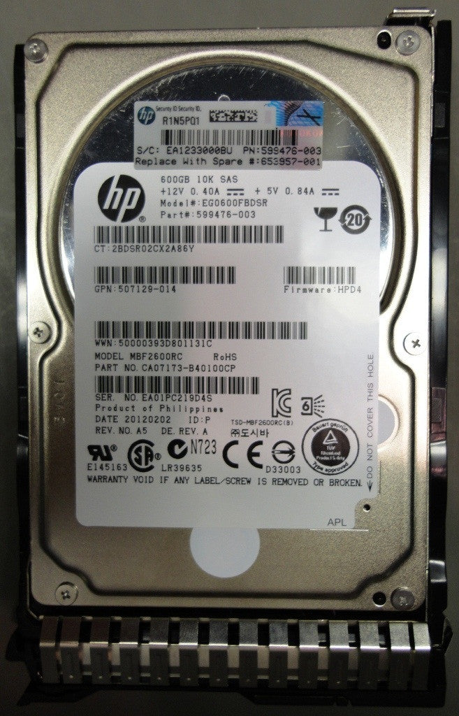 HPE EG0600FCHHU-SC 600GB SAS 6G 10K RPM 2.5in Enterprise HDD for ProLiant G8/G9