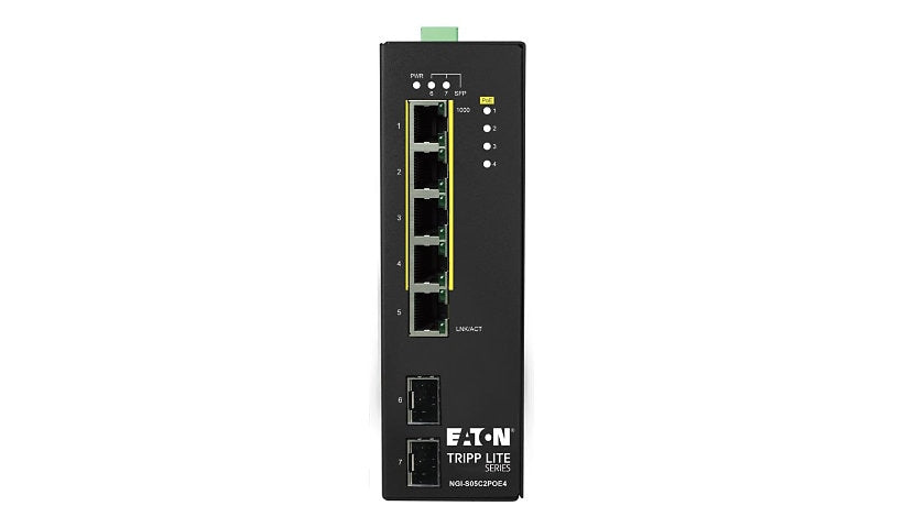 Tripp Lite NGI-S05C2POE4 5-Port Industrial Gigabit PoE+ Switch, 2x SFP, DIN
