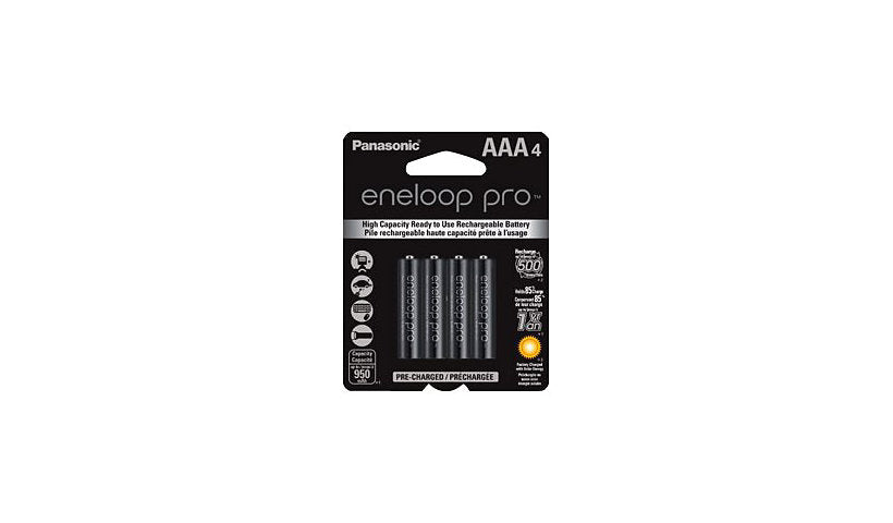 Panasonic eneloop pro Rechargeable AAA NiMH, 950mAh, 4-Pack, BK-4HCCA4BA