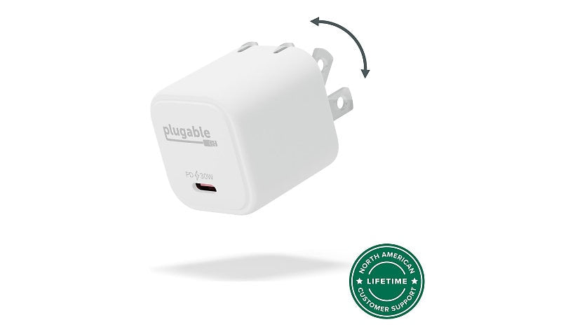 Plugable 30W USB-C GaN Charger Foldable Prongs PS-30C1W 2 Year