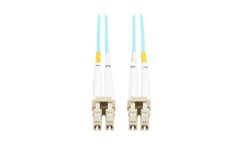 Tripp Lite (Eaton) N820-03M-TAA 3m (9.8ft) LC to LC 10Gb OM3 Multimode Duplex Fiber Patch Cable, 50/125, OFNP Plenum, TAA, Aqua