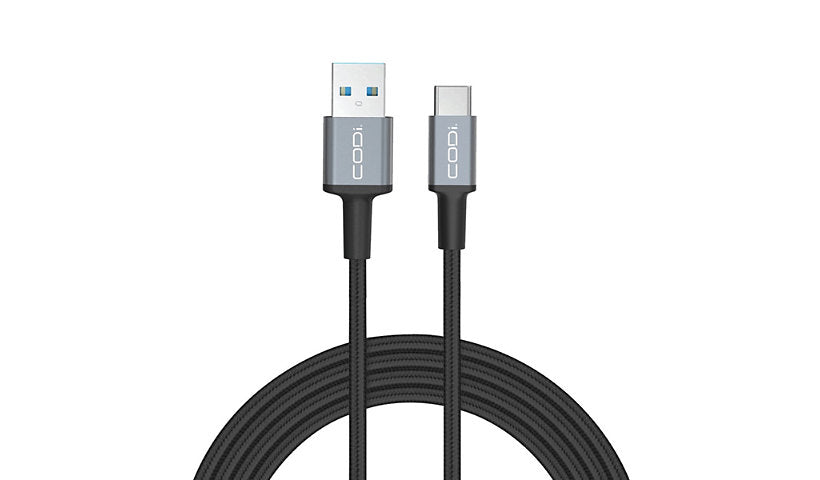 CODi Braided Nylon USB-C to USB-A Charging & Data Cable, Black/Gray, 3 ft