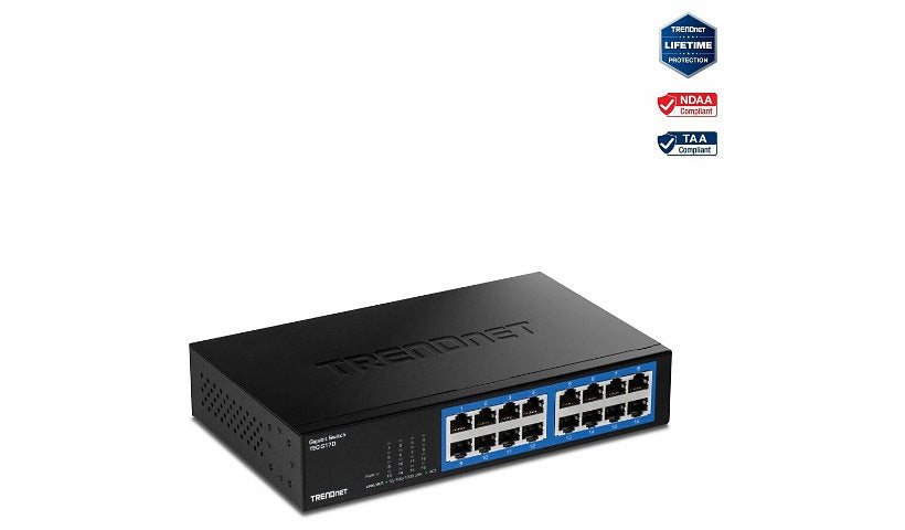 TRENDnet TEG-S17D Fanless 16 x Gigabit Switch, Desktop or 1U Rack