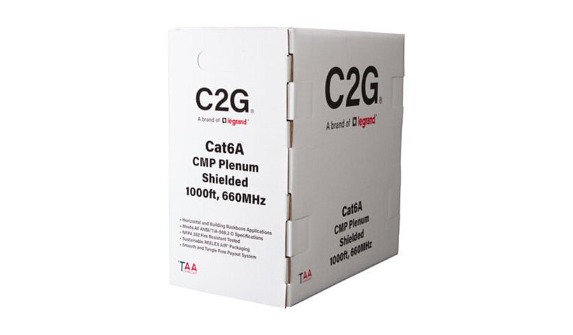 C2G C2G56053 Cat6a Shielded Plenum Bulk Cable 1000 ft Solid CMP Blue TAA