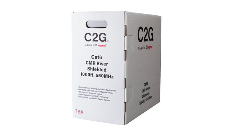 C2G C2G56040 Cat6 Shielded Riser Bulk Cable 1000 ft Solid CMR Blue TAA