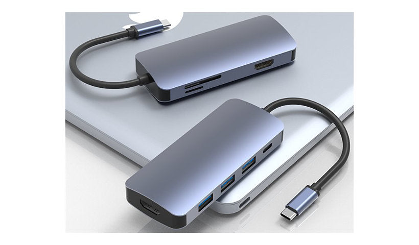 B3E 7-in-1 USB-C Hub, Dual HDMI 4K 30Hz, 3x USB 3.0, SD/microSD, 100W PD