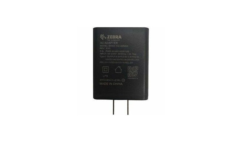 Zebra 45W USB-C Power Supply Adapter, Fast Charging, US Plug, PWR-WUA5V45W1US