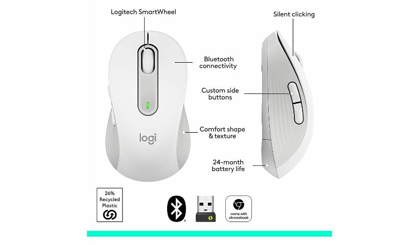 Logitech Signature M650 L Wireless Mouse Large Hands Off White 910-006233