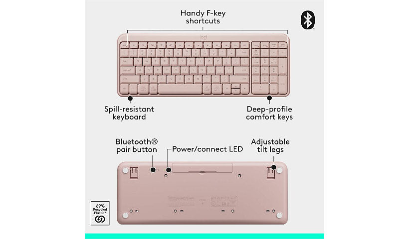 Logitech MK250 Compact Bluetooth Keyboard Mouse Set Rose 920-013512 1 Year