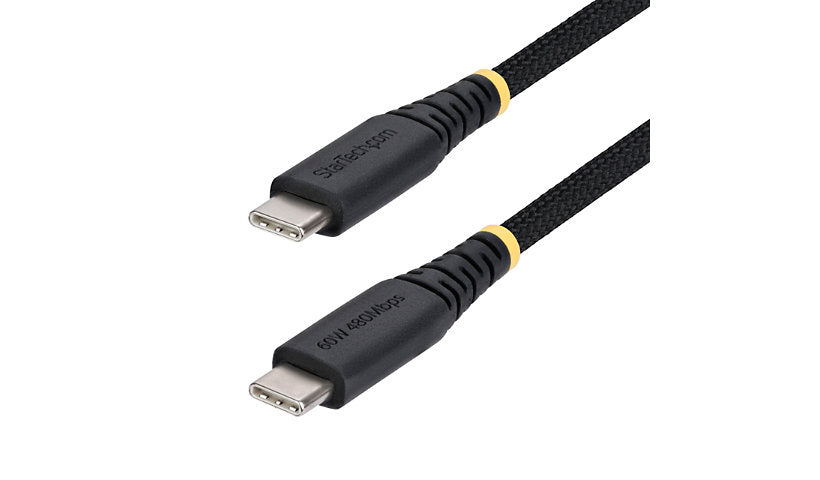 StarTech.com Rugged USB-C Charging Cable, 60W PD, Braided/TPE, Black, 3 ft