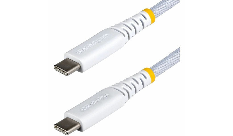 StarTech.com Rugged USB-C Charging Cable, 60W PD, Braided/TPE, White, 3 ft