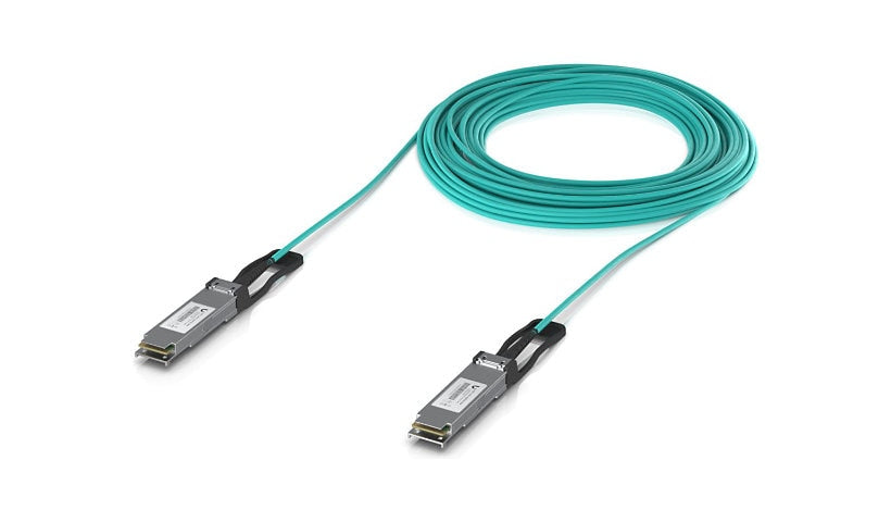 Ubiquiti 10m (33ft) 100GBase QSFP28 to QSFP28 Active Optical Cable, OM3, 850nm, Aqua, UACC-AOC-QSFP28-10M
