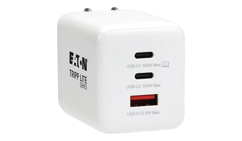 Eaton Tripp Lite 100W 3-Port GaN Wall Charger, 2x USB-C + 1x USB-A, PD 3.0