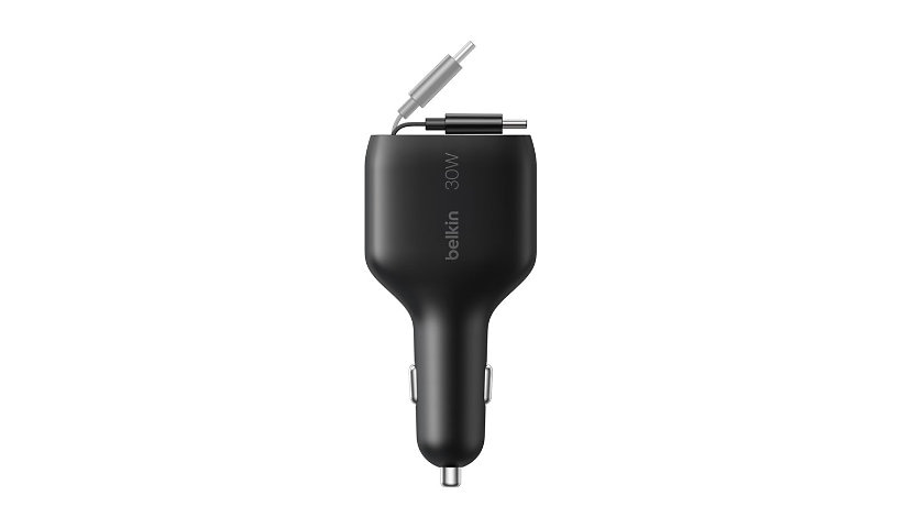 Belkin BoostCharge 30W USB-C Car Charger with Retractable Cable, Black