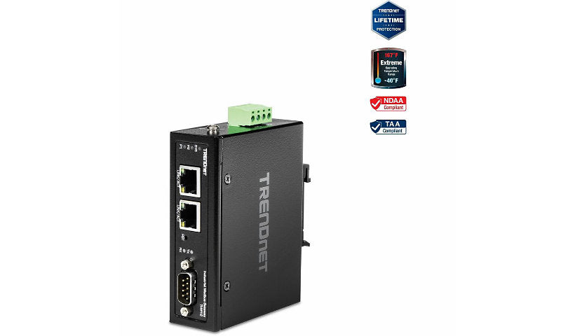 TRENDnet TI-M12 Industrial Modbus Gateway, 1 Serial DB-9, 2 Fast Ethernet