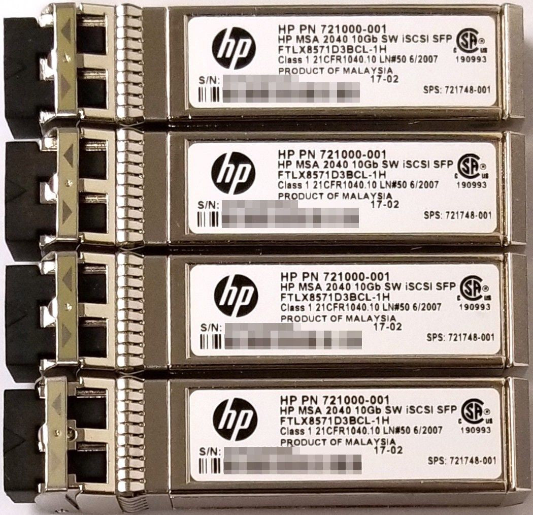 HPE MSA 721000-001 10Gb SW iSCSI SFP+ Transceiver 4-Pack for MSA 2040