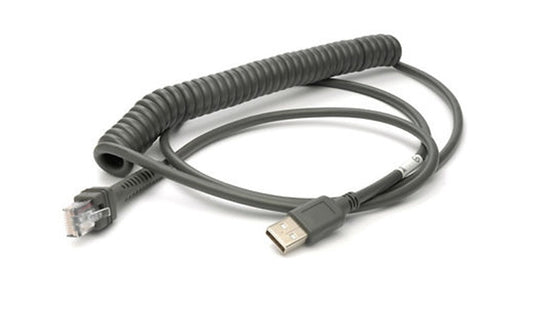 Motorola (Zebra) Coiled USB Cable for LS2208/LS4208, 9 ft, CBA-U12-C09ZAR