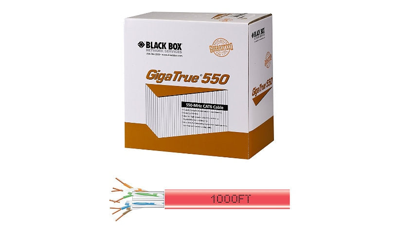 Black Box EYN868A-PB-1000 GigaTrue 550 Cat6 Solid Bulk Cable 1000 ft UTP Red