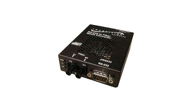 Lantronix J/RS232 Series RS-232 to SC Multimode Fiber Media Converter, 1300nm, 2km, TAA Compliant, Black, J/RS232-TF-01(SC)-NA