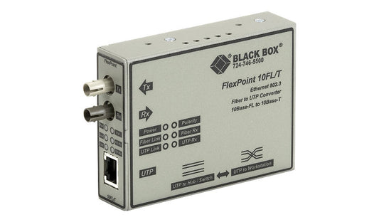 Black Box FlexPoint Modular 10BASE-T to 10BASE-FL Media Converter, RJ-45 to ST Multimode 850nm, LMC212A-MM-R3